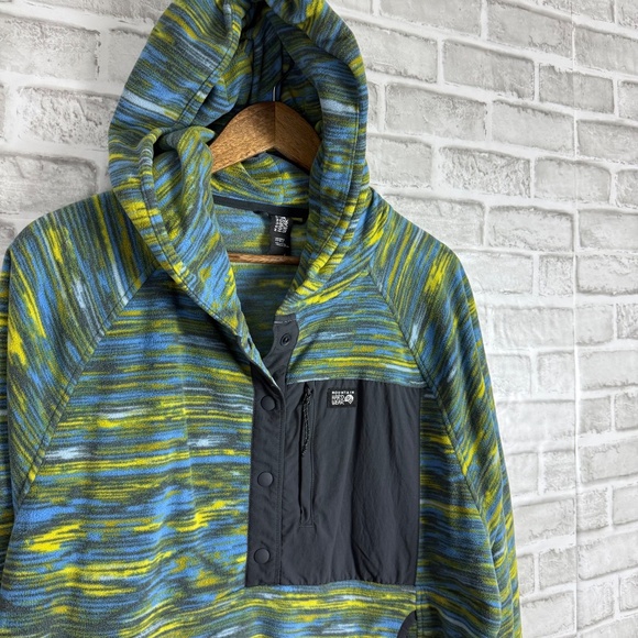 Mountain Hardwear Light Blue & Yellow Dyed Hooded 1/4 Button Sweater Women LARGE - Picture 2 of 8